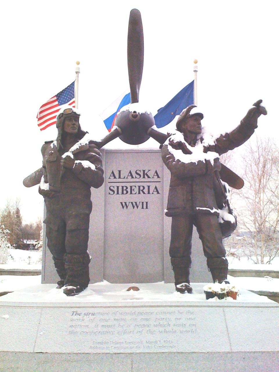 Monument to the pilots who ferryed lend-lease aircraft to the USSR along the Alaska-Siberia air route. Fairbanks, Alaska - History (science), Informative, Facts, The photo, Monument, Lend-Lease