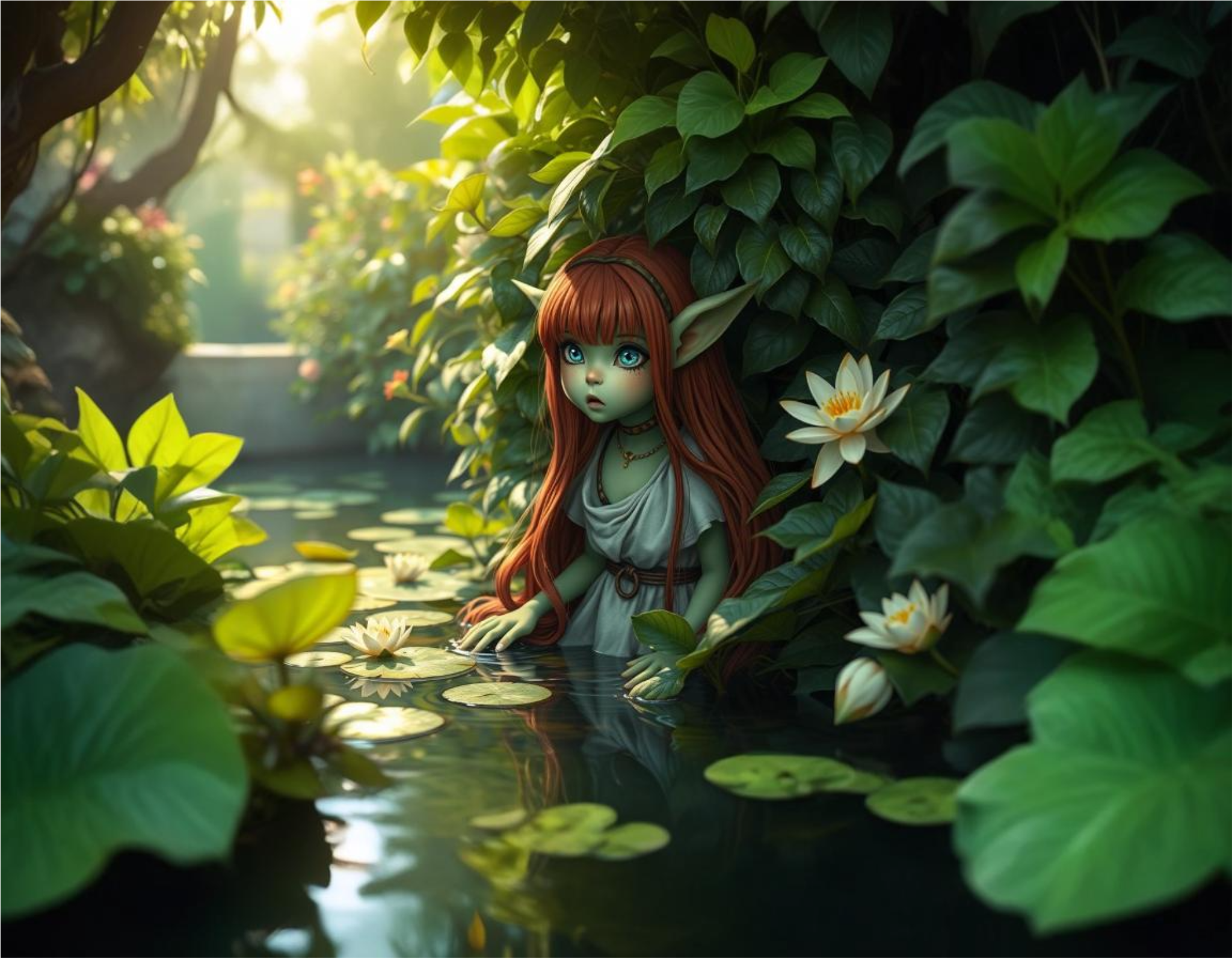 You have met a water spirit. You get +5 luck for the rest of the week - My, Нейронные сети, Neural network art, Stable diffusion, Goblins, Goblin-Tian, Flux, Anime, Anime art, Original character, Longpost