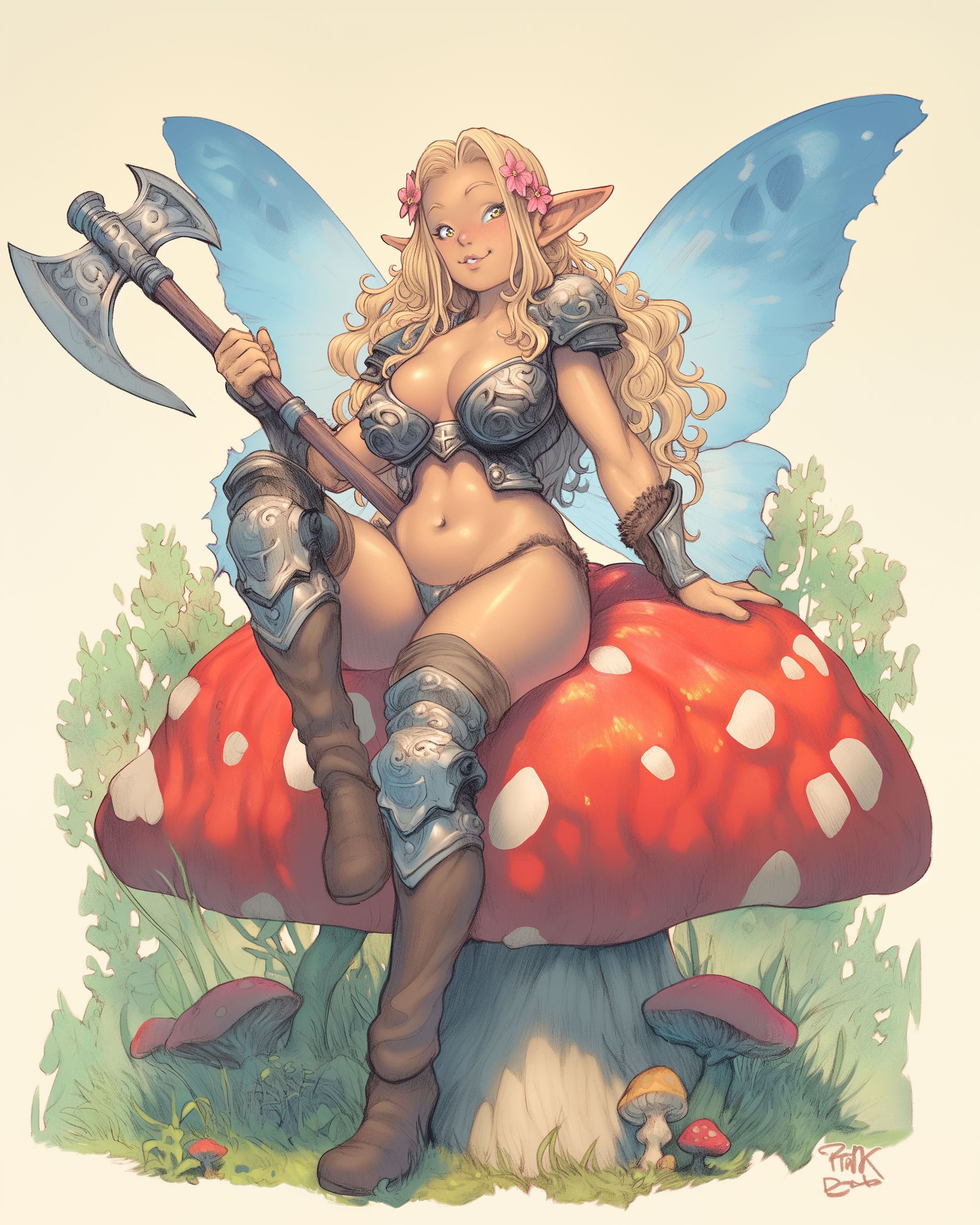 Barbara-fairy - My, Neural network art, Midjourney, Pinanoc, Girls, Barbarian, Barbarian, Barbara, Fairy, Dungeons & dragons