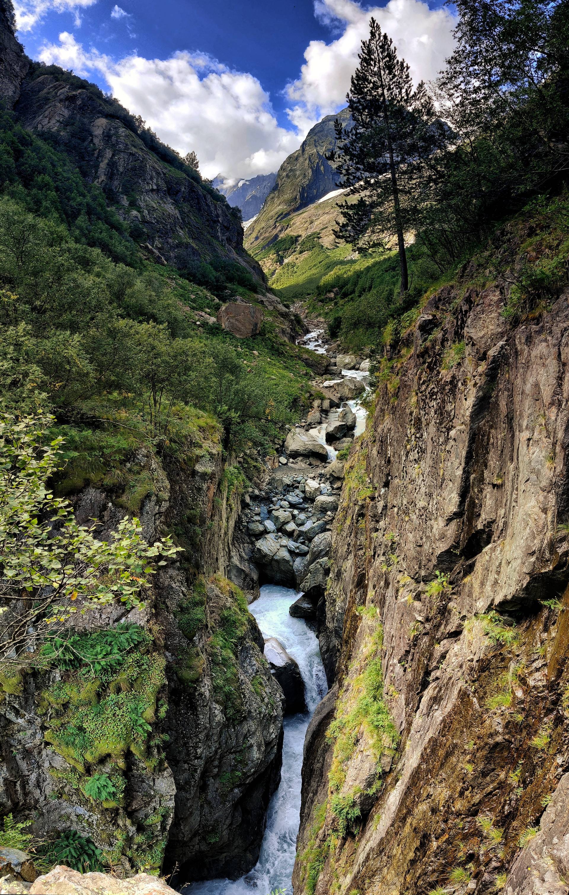 Waterfall and canyon Devil's Mill in Dombay - My, The rocks, Travels, Travel across Russia, The mountains, Mountain tourism, Waterfall, Landscape, The photo