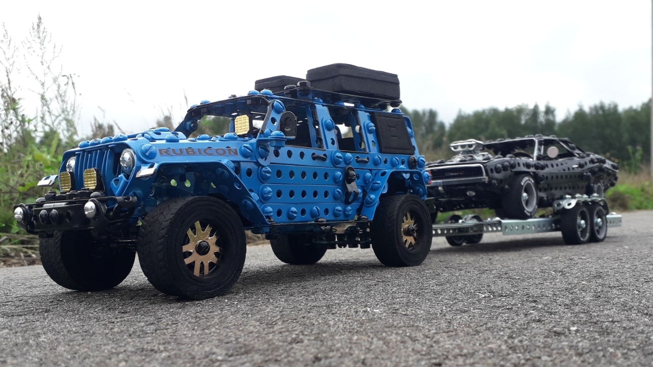 Jeep Wrangler, Dodge Charger made of metal construction kit, wire, rubber and cardboard - Jeep Wrangler, Dodge, Dodge charger, Muscle car, Jeep, Trailer, Modeling, Retro car, Longpost