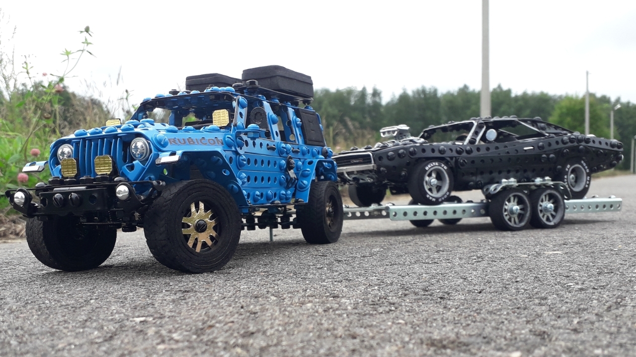 Jeep Wrangler, Dodge Charger made of metal construction kit, wire, rubber and cardboard - Jeep Wrangler, Dodge, Dodge charger, Muscle car, Jeep, Trailer, Modeling, Retro car, Longpost