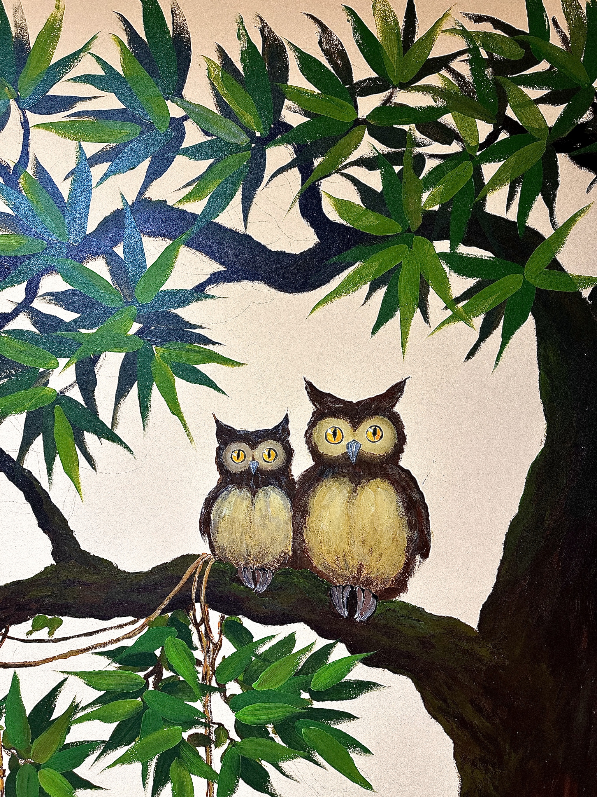 Painting a children's corner - My, Handmade, Painting, Creation, Creative people, Longpost, Artist, Art, Wall painting, Fairy-tale animals, Raccoon, Owl, Acrylic, Video, Vertical video