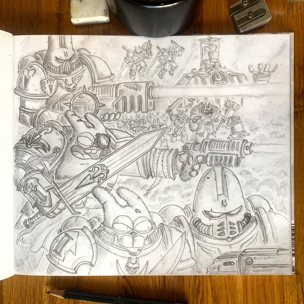 More Space Marines! - My, Volf Maple, Warhammer 40k, Drawing, Pencil drawing, Humor