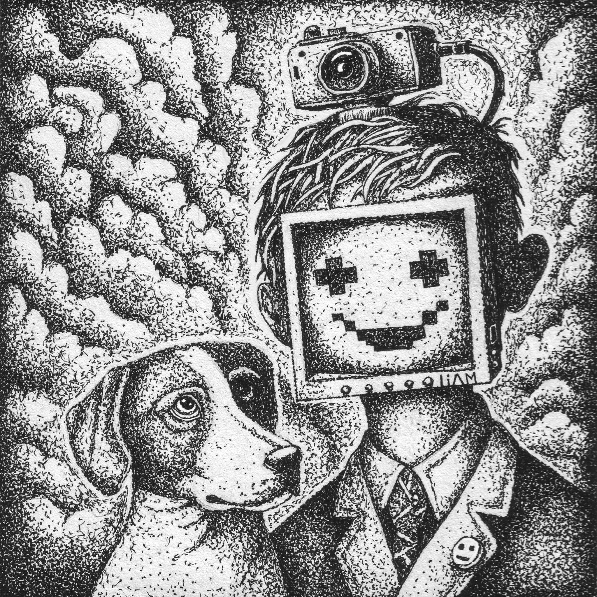 What is the dog thinking about? - My, Art, Artist, Question, Graphics, Dog, Nft, Traditional art, Pointillism