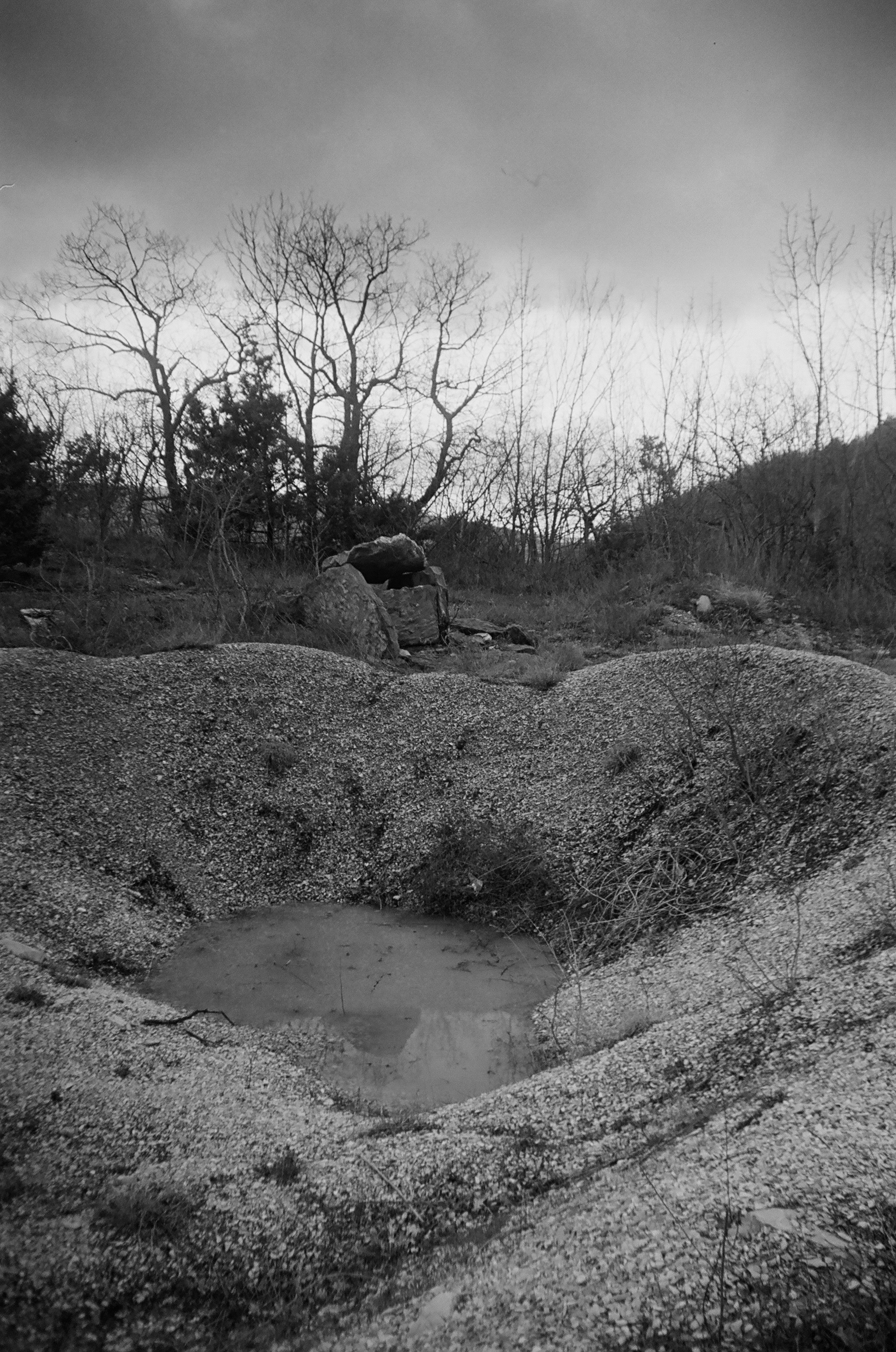 Microdolmen next to a nanolake - My, The photo, Black and white photo, Photographer, Photo on sneaker, Black and White Film, Dolmens, Polaroid