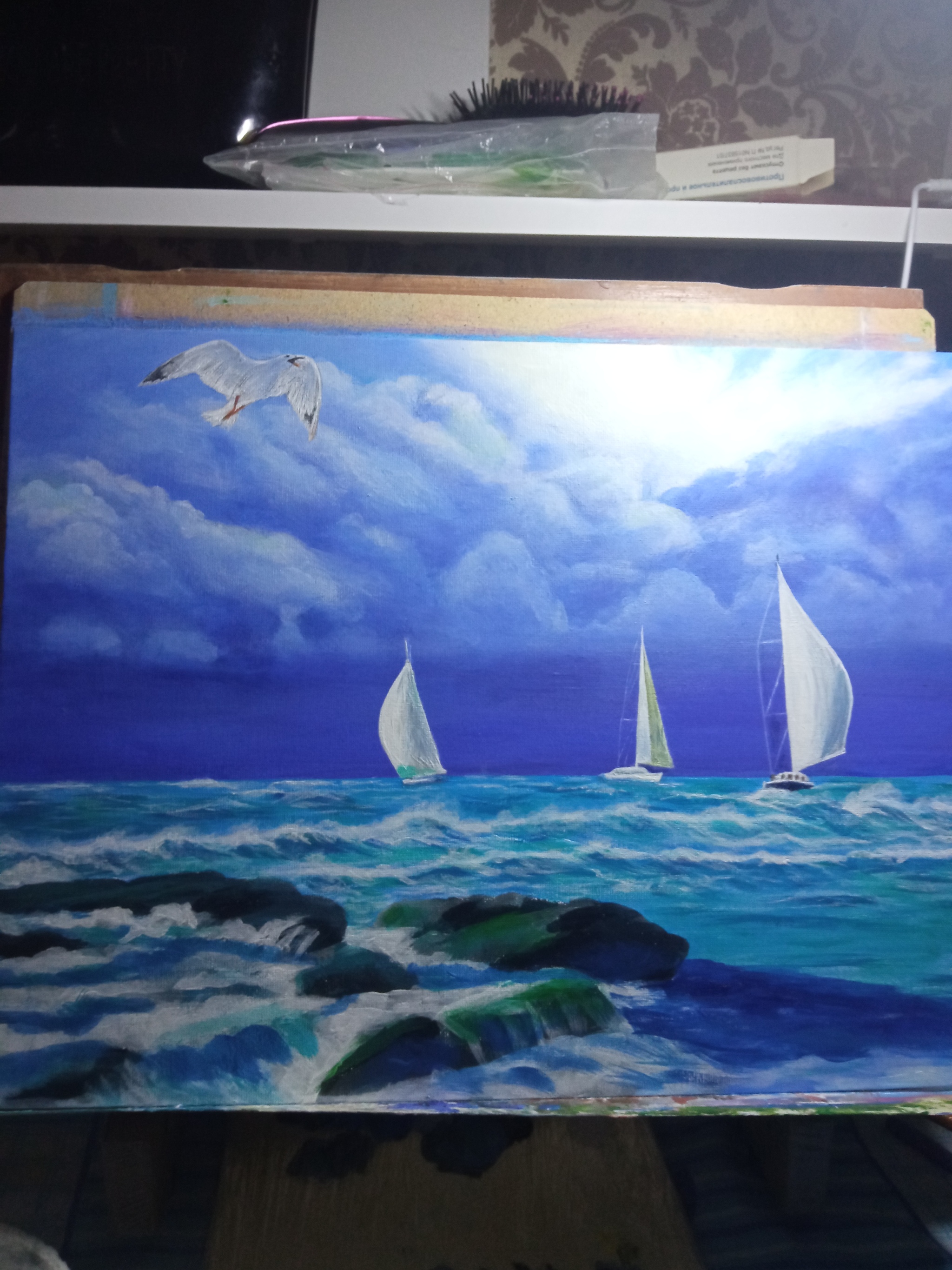 Redrawings - My, Painting, Acrylic, Sea, Reference, Longpost