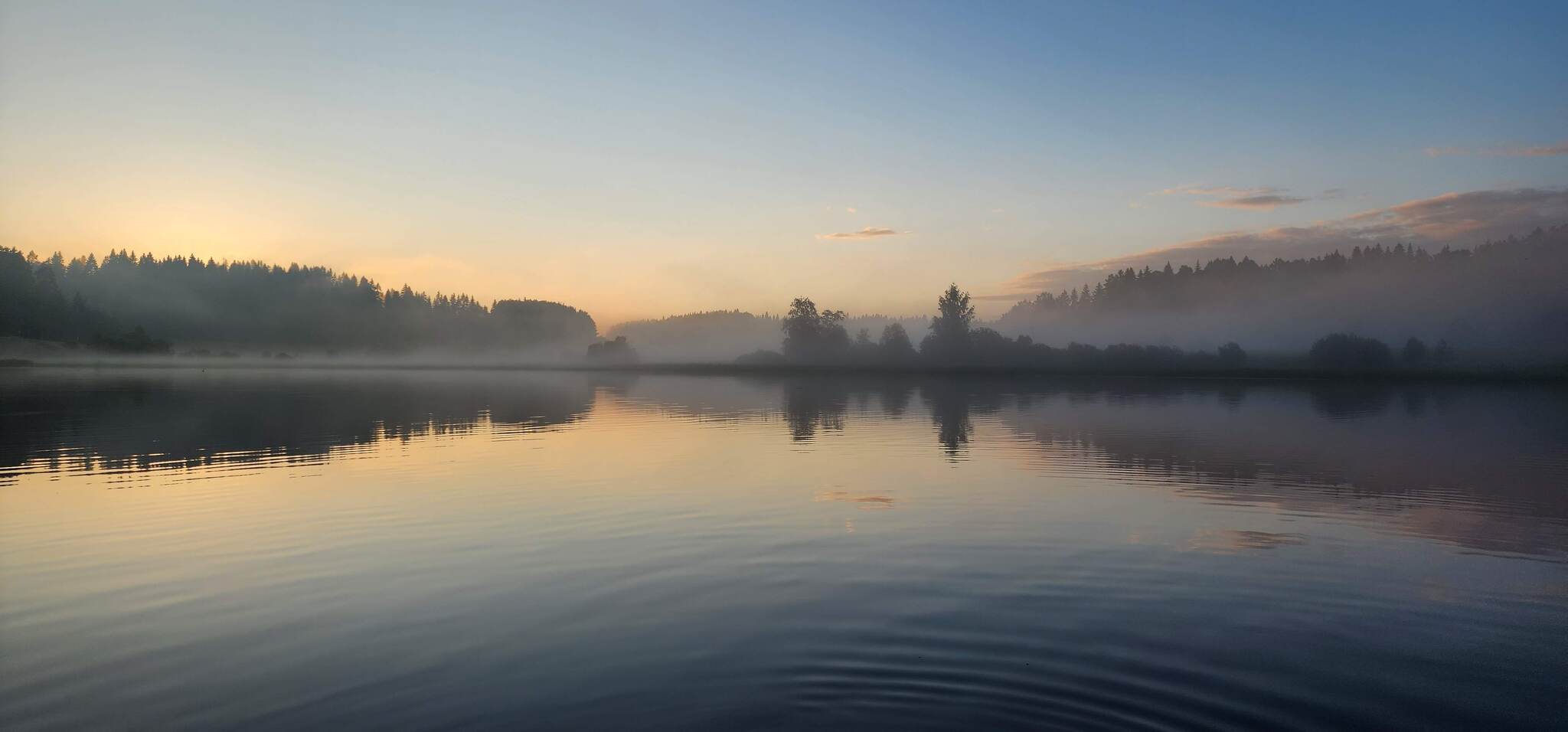 Fog on Lake Ladoga - My, Mobile photography, Ladoga lake, Fog, Sunset, Evening, Landscape