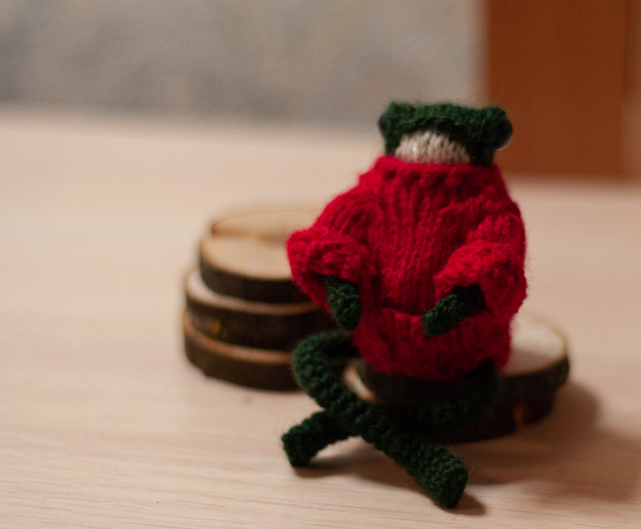 Bright frog in a red sweater - My, Toad, Frogs, Knitting, Decor, Pocket animals, Needlework, Handmade, Needlework without process, Wind in the willows, Author's toy, Knitting, Presents, Amigurumi, Knitted toys, Crochet, Longpost