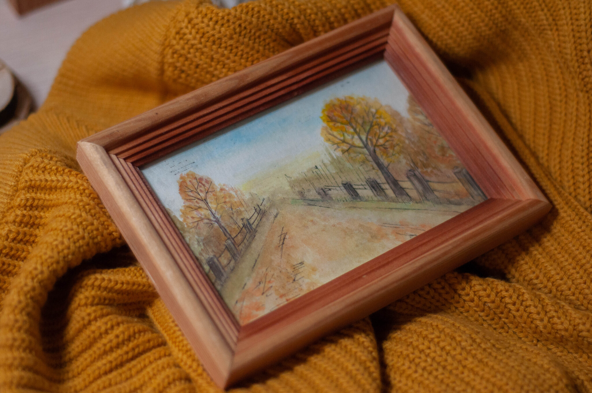 There's a whiff of autumn and a watercolor to match the theme is ready - My, Autumn, Landscape, Decor, Watercolor, Author's painting, Handmade, Canvas, Painting, Painting, Miniature