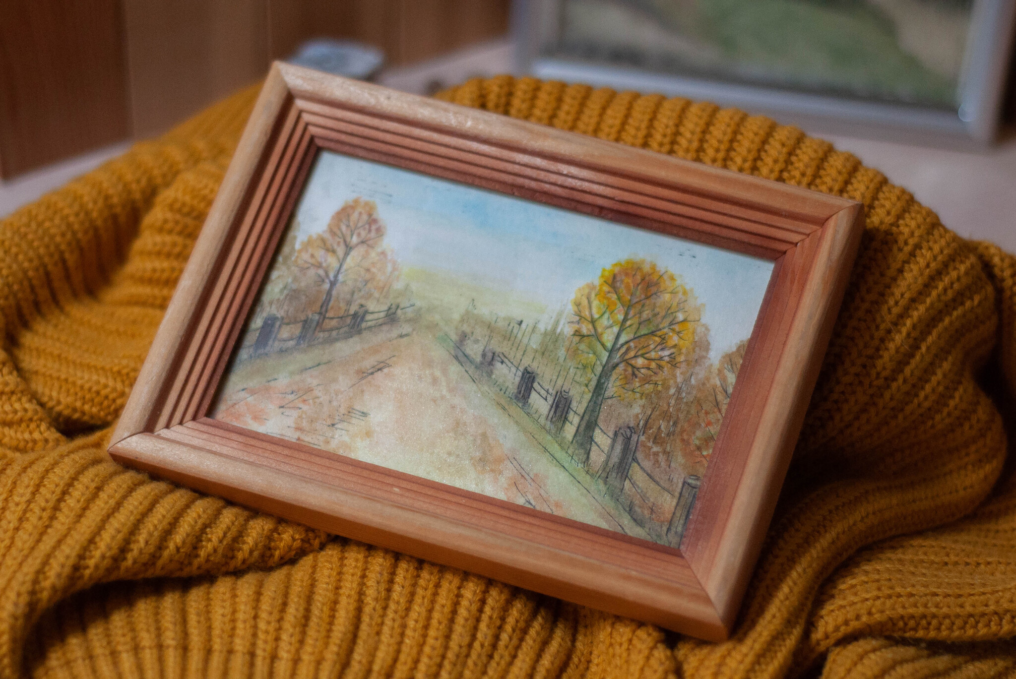 There's a whiff of autumn and a watercolor to match the theme is ready - My, Autumn, Landscape, Decor, Watercolor, Author's painting, Handmade, Canvas, Painting, Painting, Miniature