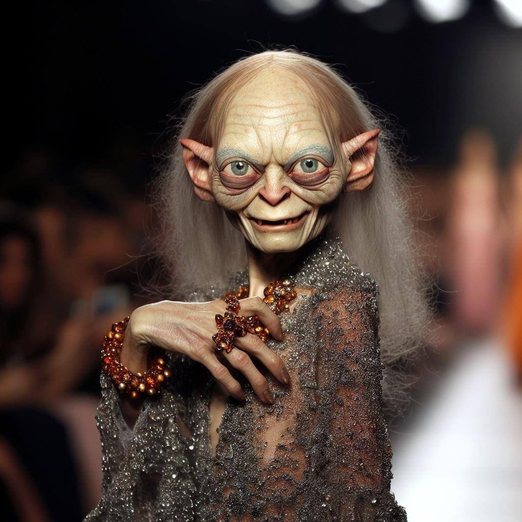 Gollum is a new fashion icon - Neural network art, Another world, Movies, Midjourney, Gollum, Fashion, Characters (edit), Lord of the Rings, Fashion what are you doing, Humor, beauty, Telegram (link), Longpost