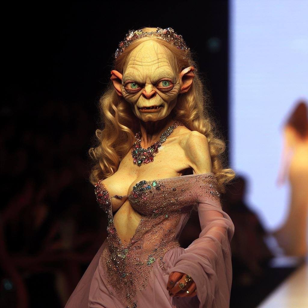 Gollum is a new fashion icon - Neural network art, Another world, Movies, Midjourney, Gollum, Fashion, Characters (edit), Lord of the Rings, Fashion what are you doing, Humor, beauty, Telegram (link), Longpost