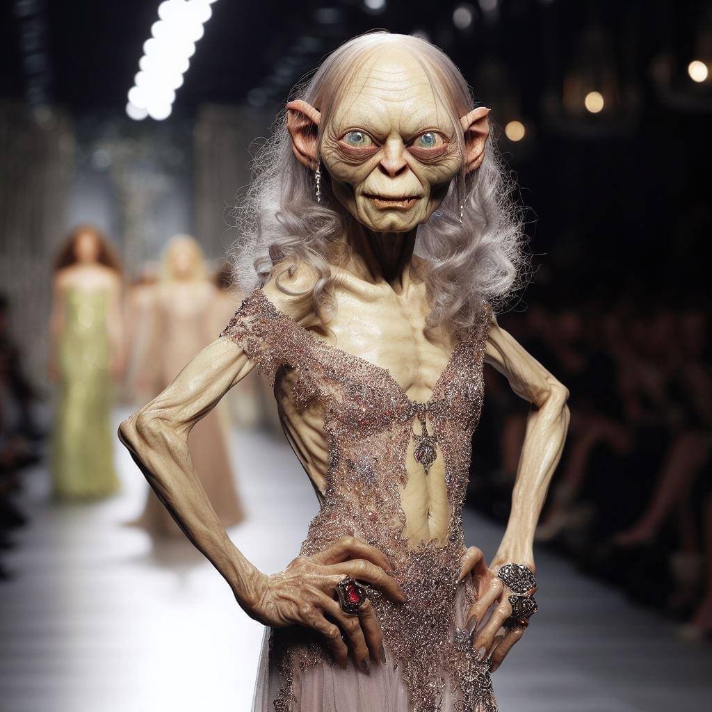 Gollum is a new fashion icon - Neural network art, Another world, Movies, Midjourney, Gollum, Fashion, Characters (edit), Lord of the Rings, Fashion what are you doing, Humor, beauty, Telegram (link), Longpost