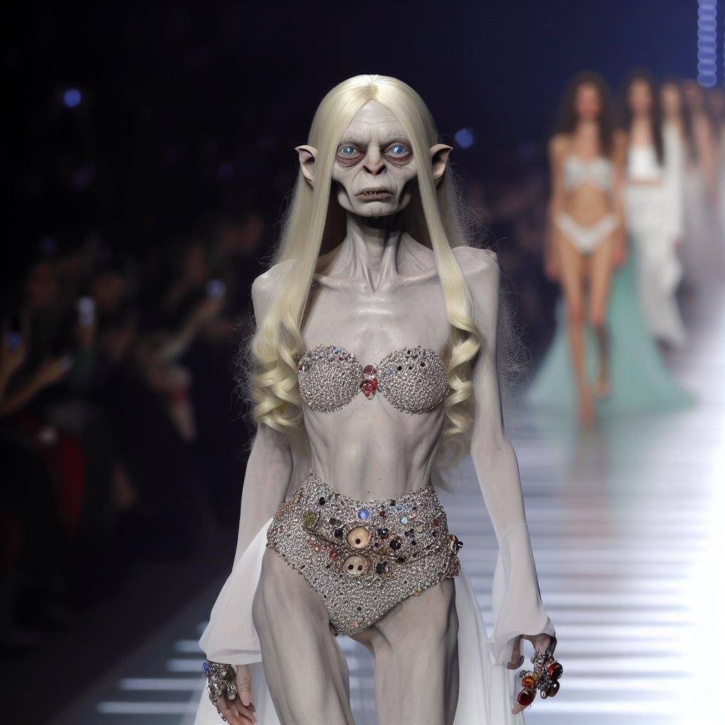 Gollum is a new fashion icon - Neural network art, Another world, Movies, Midjourney, Gollum, Fashion, Characters (edit), Lord of the Rings, Fashion what are you doing, Humor, beauty, Telegram (link), Longpost