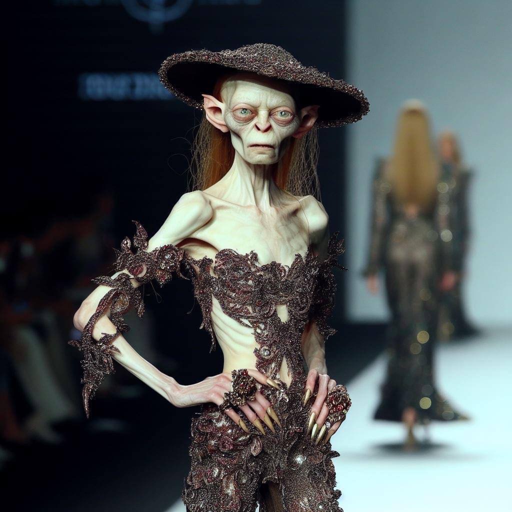 Gollum is a new fashion icon - Neural network art, Another world, Movies, Midjourney, Gollum, Fashion, Characters (edit), Lord of the Rings, Fashion what are you doing, Humor, beauty, Telegram (link), Longpost