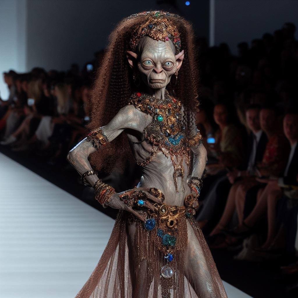 Gollum is a new fashion icon - Neural network art, Another world, Movies, Midjourney, Gollum, Fashion, Characters (edit), Lord of the Rings, Fashion what are you doing, Humor, beauty, Telegram (link), Longpost