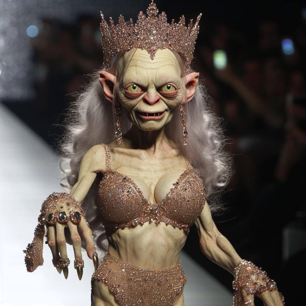 Gollum is a new fashion icon - Neural network art, Another world, Movies, Midjourney, Gollum, Fashion, Characters (edit), Lord of the Rings, Fashion what are you doing, Humor, beauty, Telegram (link), Longpost