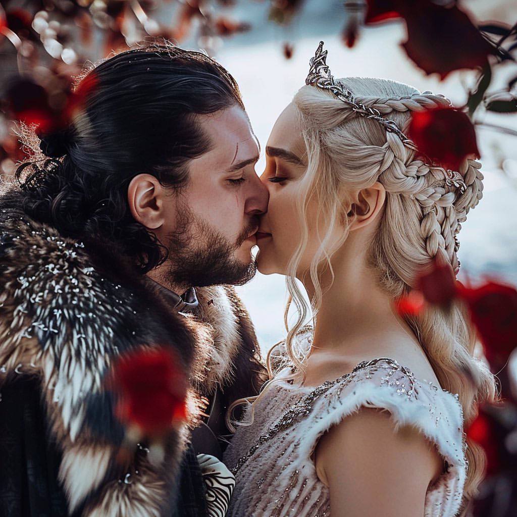 Game of Thrones: Happy Ending - Neural network art, Midjourney, Another world, Movies, Serials, Game of Thrones, Characters (edit), Happiness, Jon Snow, Daenerys Targaryen, Children, Wedding, Telegram (link), Longpost