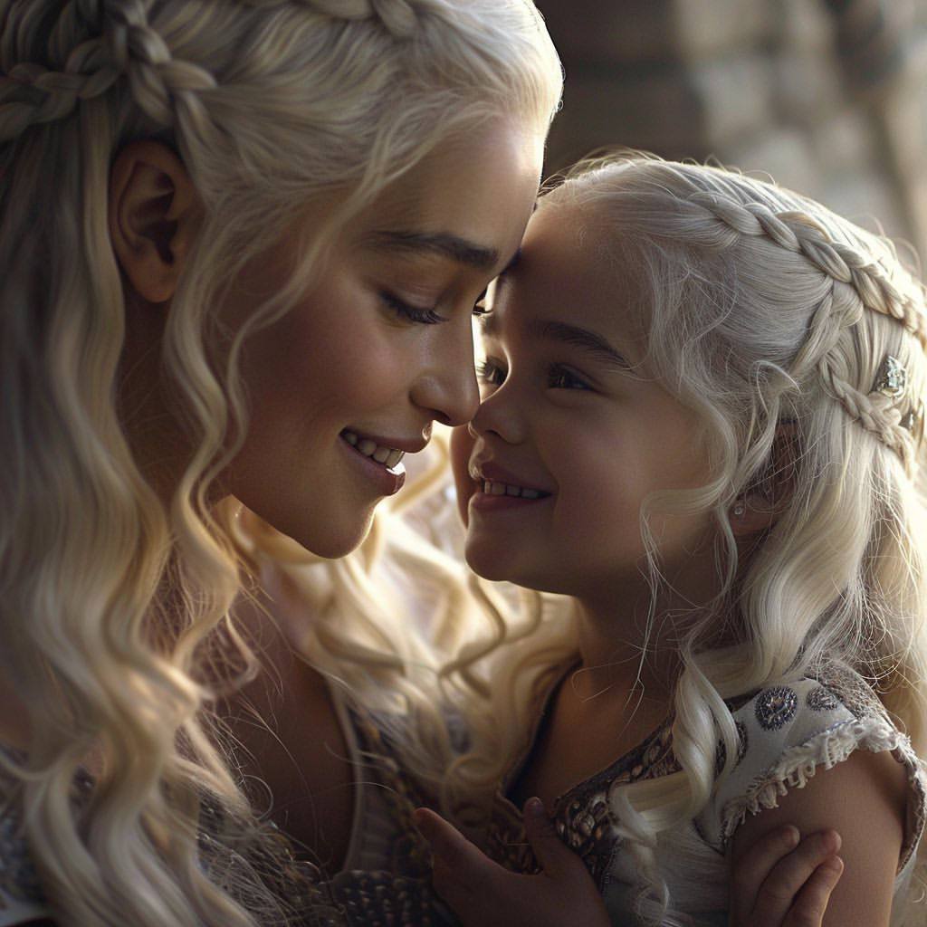 Game of Thrones: Happy Ending - Neural network art, Midjourney, Another world, Movies, Serials, Game of Thrones, Characters (edit), Happiness, Jon Snow, Daenerys Targaryen, Children, Wedding, Telegram (link), Longpost