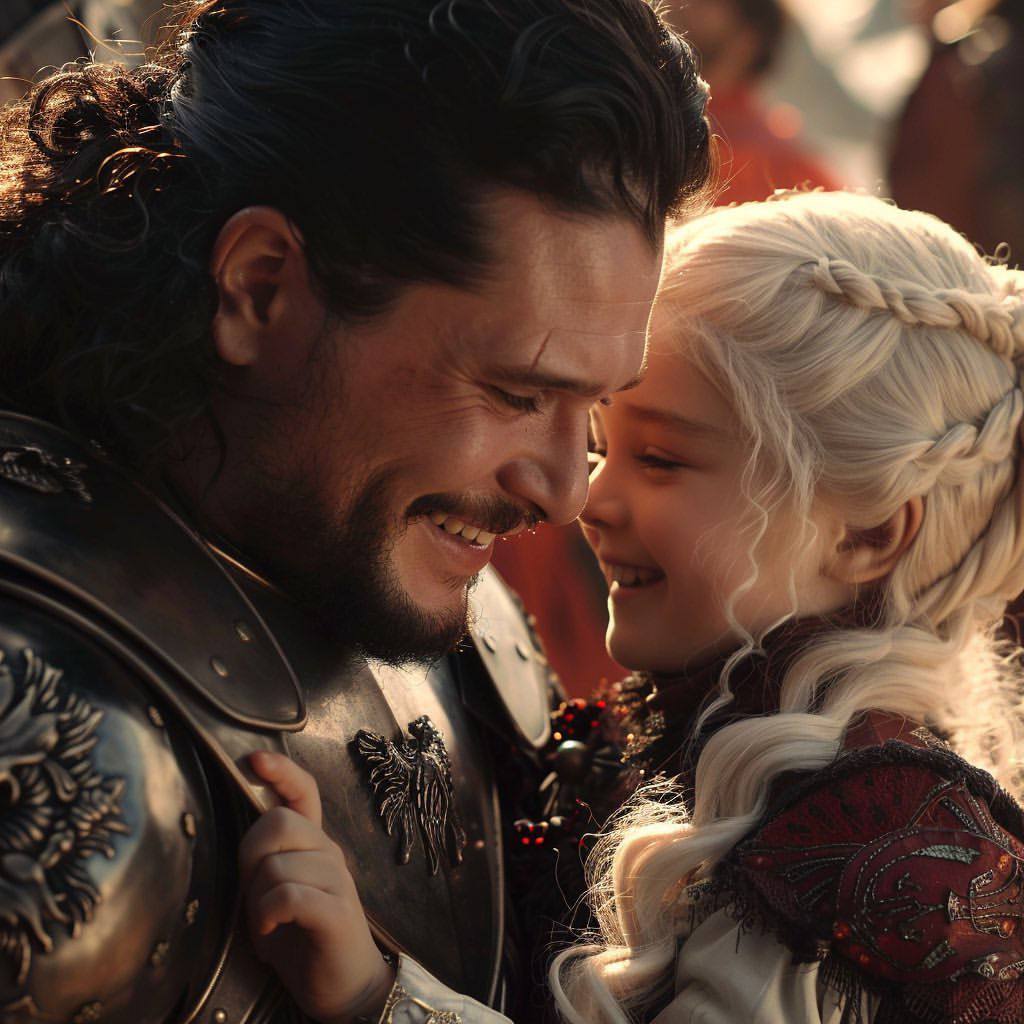 Game of Thrones: Happy Ending - Neural network art, Midjourney, Another world, Movies, Serials, Game of Thrones, Characters (edit), Happiness, Jon Snow, Daenerys Targaryen, Children, Wedding, Telegram (link), Longpost