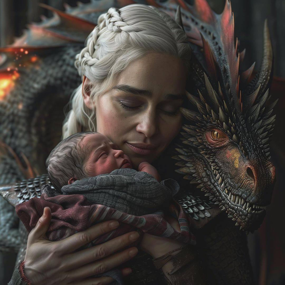 Game of Thrones: Happy Ending - Neural network art, Midjourney, Another world, Movies, Serials, Game of Thrones, Characters (edit), Happiness, Jon Snow, Daenerys Targaryen, Children, Wedding, Telegram (link), Longpost