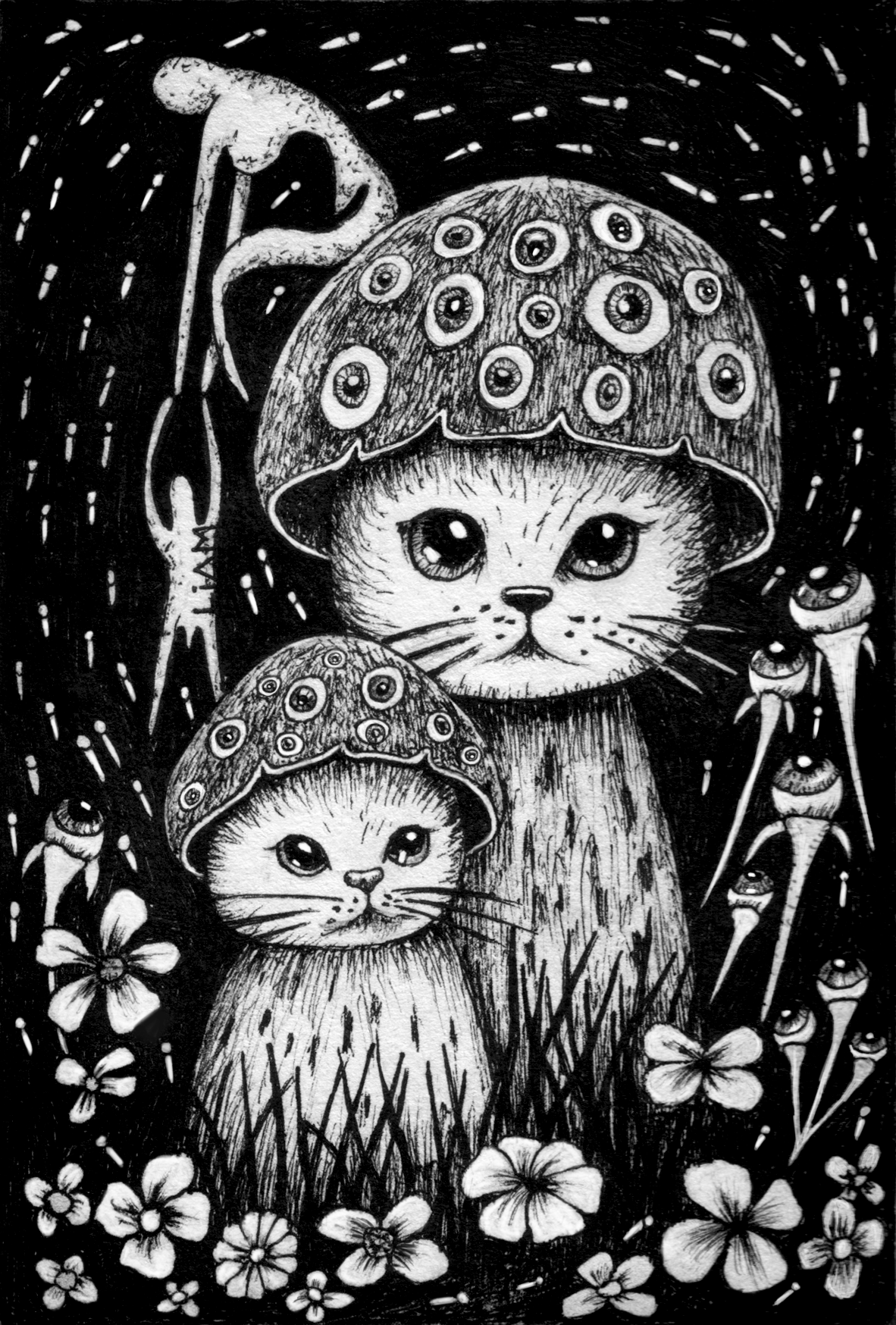 Flies and kittens - My, Artist, Fly agaric, Art, Traditional art, Drawing, Kittens, Eyes, I'm an artist - that's how I see it