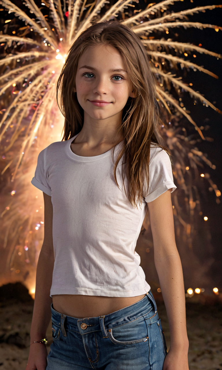 Girl on the background of fireworks - Neural network art, Girls