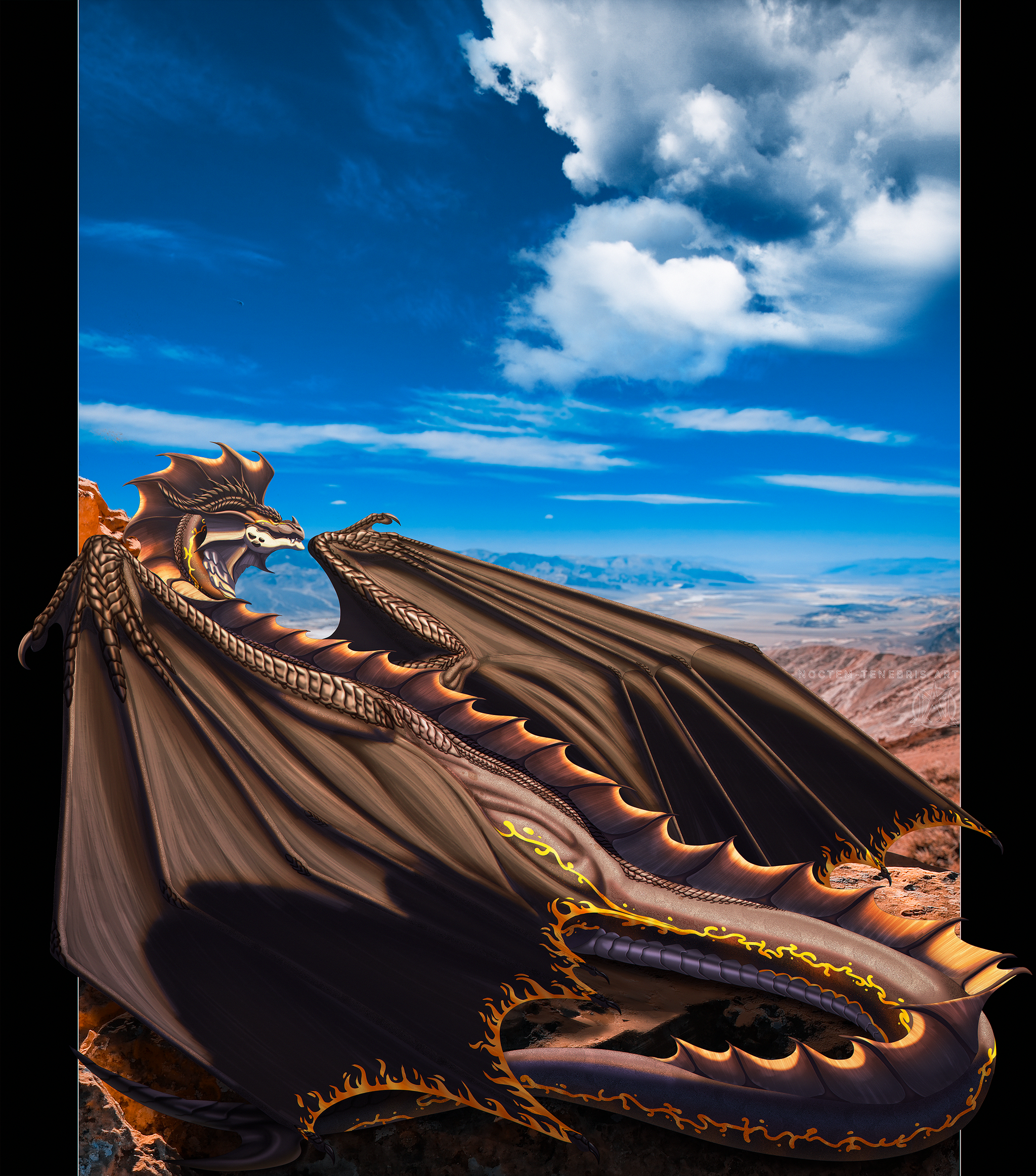 Aetherios - Art, The Dragon, The mountains, Desert, Landscape, Nature, Digital drawing, Aetherios, Noctem Tenebris