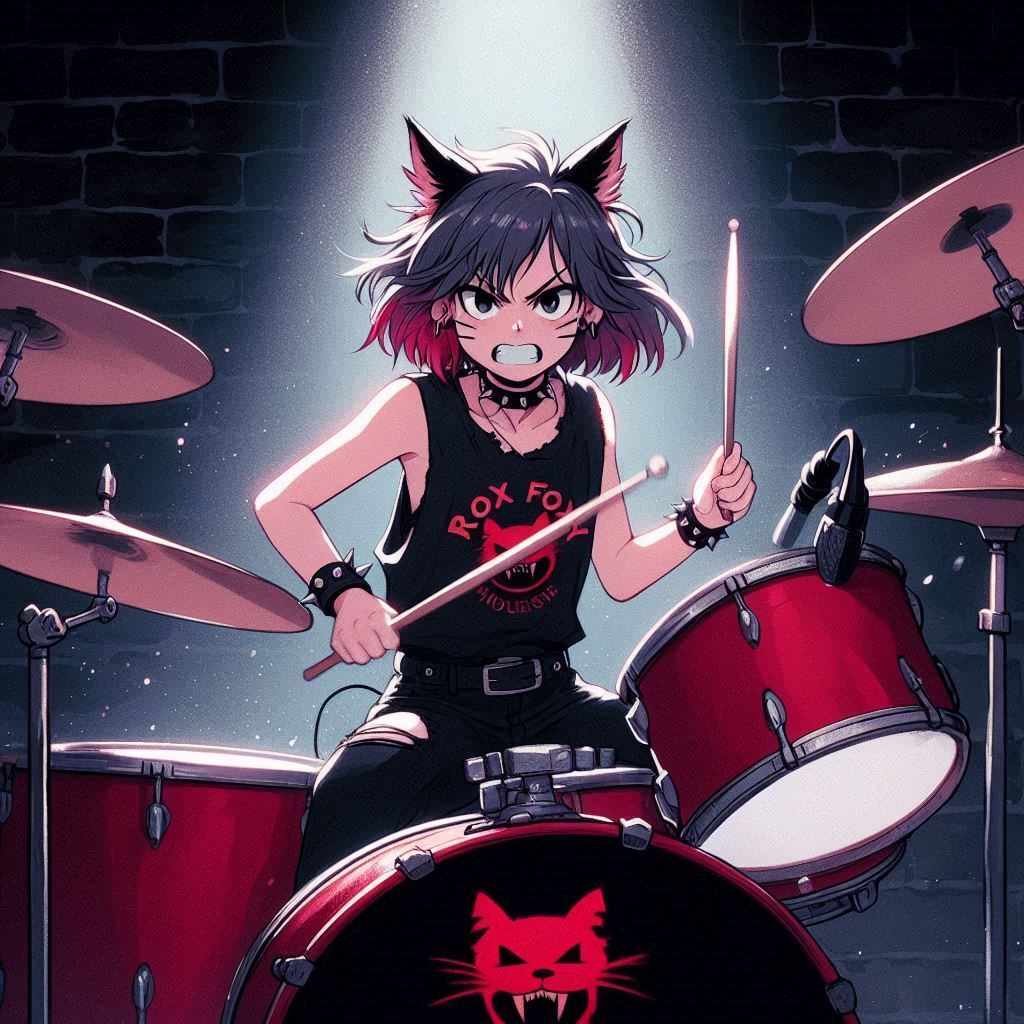 Rox Fox and new music - My, Neural network art, Art, Anime art, Girls, Нейронные сети, Anime, Original character, Kitsune, Neko, Animal ears, Tail, Metal, Rock, Thrash metal, Ginger & White, Longpost