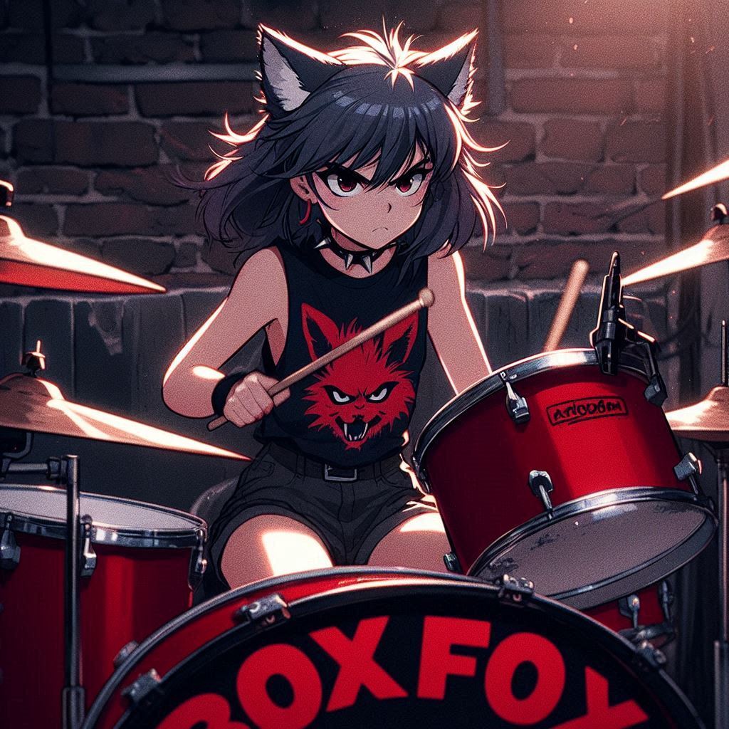 Rox Fox and new music - My, Neural network art, Art, Anime art, Girls, Нейронные сети, Anime, Original character, Kitsune, Neko, Animal ears, Tail, Metal, Rock, Thrash metal, Ginger & White, Longpost