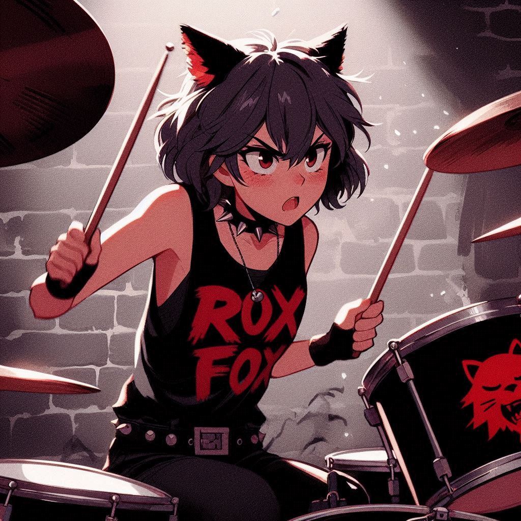 Rox Fox and new music - My, Neural network art, Art, Anime art, Girls, Нейронные сети, Anime, Original character, Kitsune, Neko, Animal ears, Tail, Metal, Rock, Thrash metal, Ginger & White, Longpost