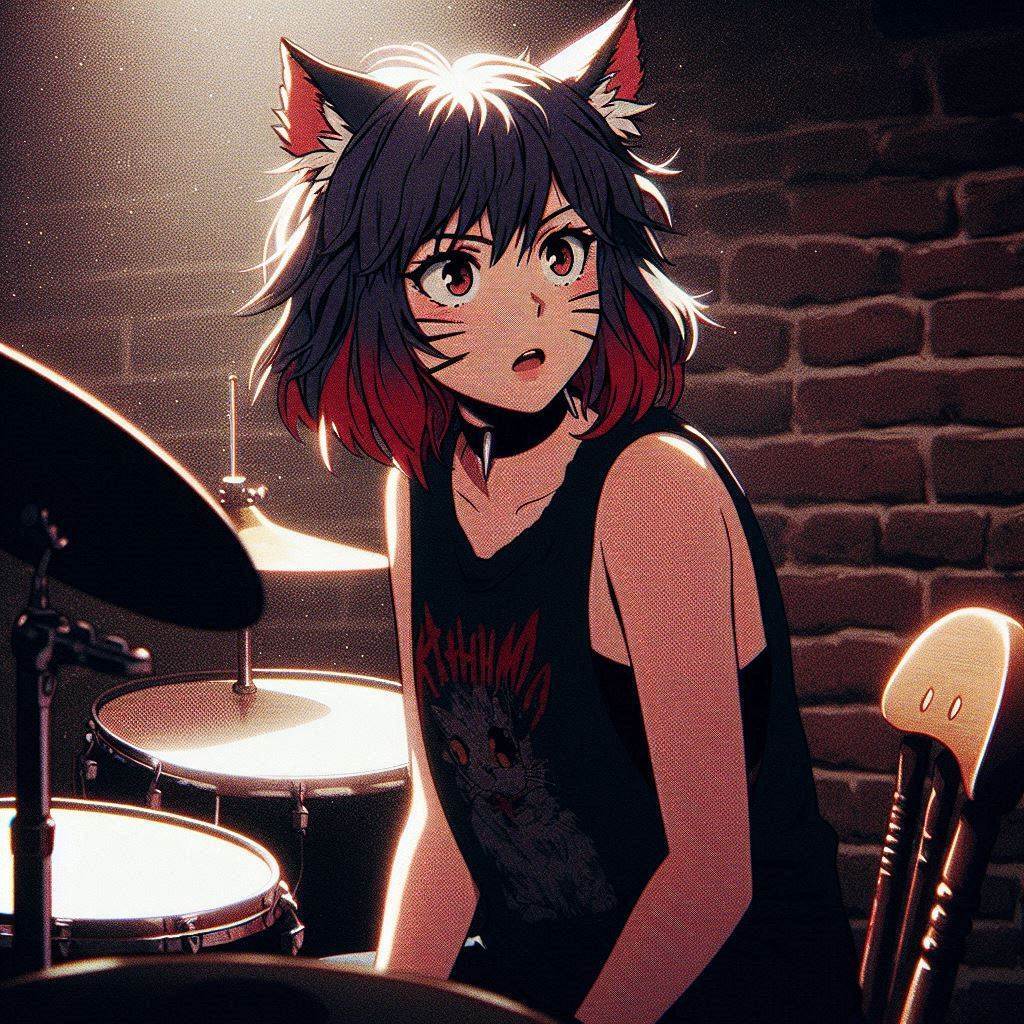 Rox Fox and new music - My, Neural network art, Art, Anime art, Girls, Нейронные сети, Anime, Original character, Kitsune, Neko, Animal ears, Tail, Metal, Rock, Thrash metal, Ginger & White, Longpost