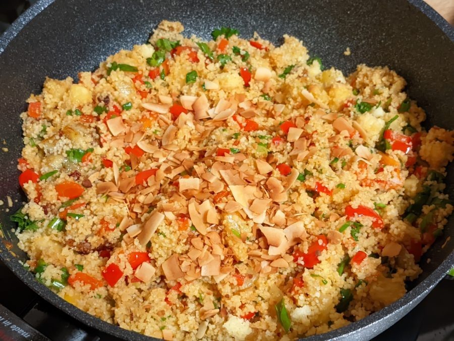 Naan with Jamaican Pork and Jamaican-Style Couscous (Jamie Oliver) - My, Recipe, Pepper, Pork, Tortillas, Coconut, A pineapple, Banana, Couscous, Longpost, Food