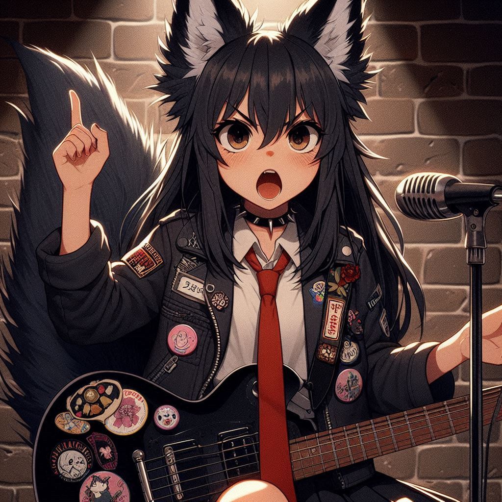 Rox Fox and new music - My, Neural network art, Art, Anime art, Girls, Нейронные сети, Anime, Original character, Kitsune, Neko, Animal ears, Tail, Metal, Rock, Thrash metal, Ginger & White, Longpost