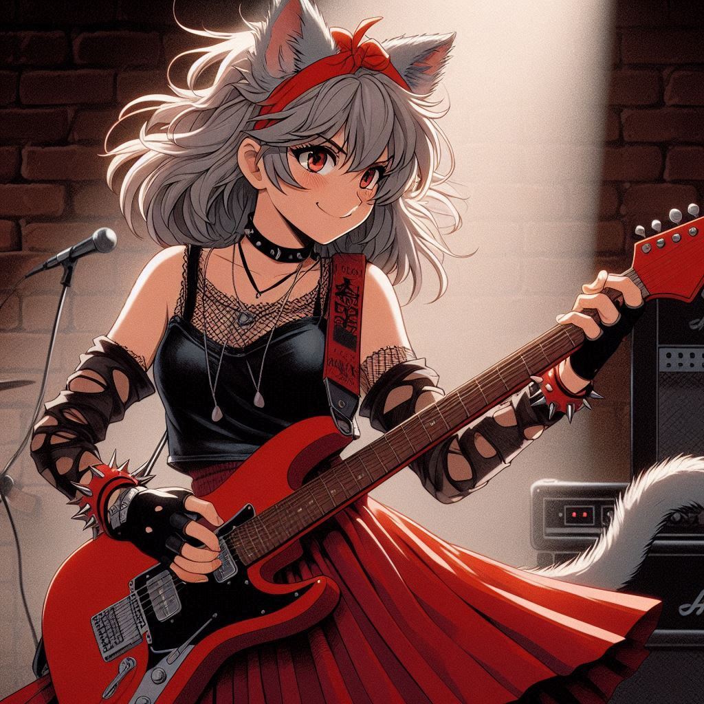 Rox Fox and new music - My, Neural network art, Art, Anime art, Girls, Нейронные сети, Anime, Original character, Kitsune, Neko, Animal ears, Tail, Metal, Rock, Thrash metal, Ginger & White, Longpost