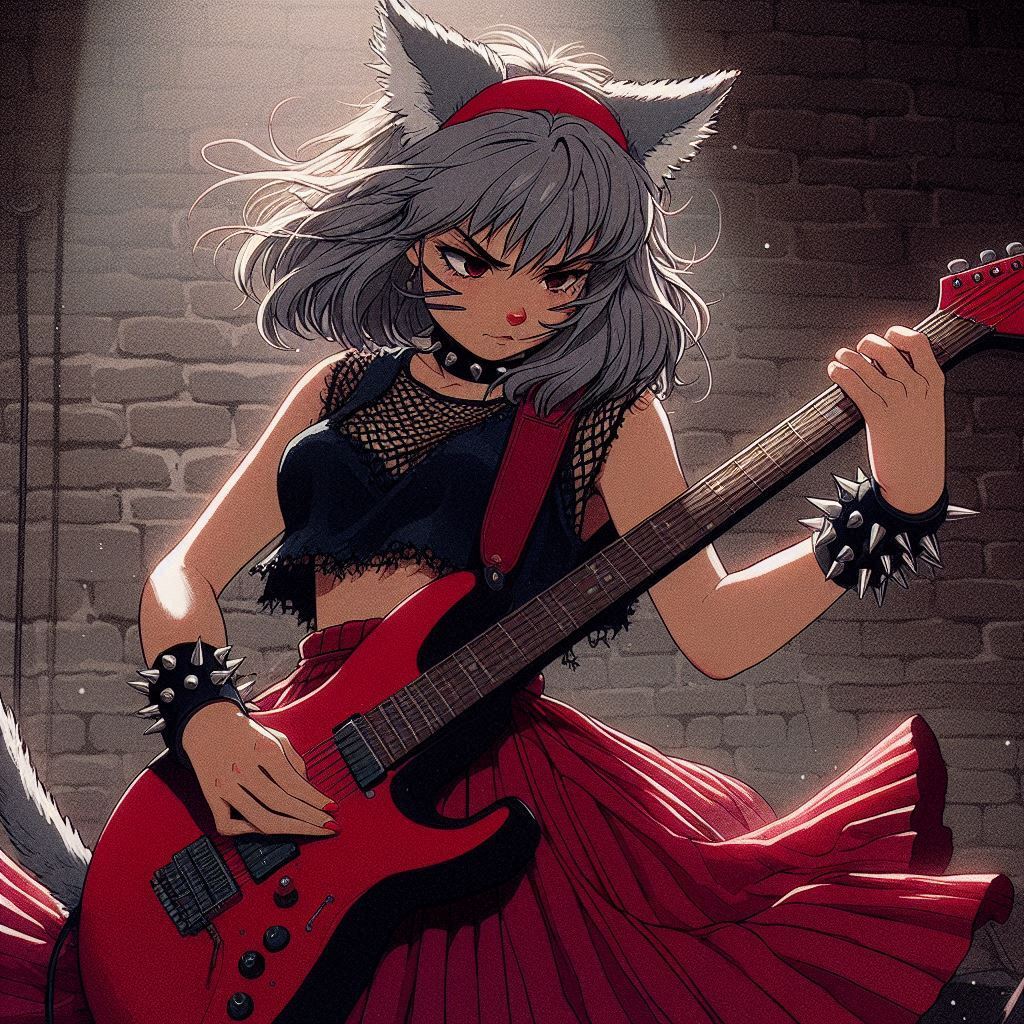 Rox Fox and new music - My, Neural network art, Art, Anime art, Girls, Нейронные сети, Anime, Original character, Kitsune, Neko, Animal ears, Tail, Metal, Rock, Thrash metal, Ginger & White, Longpost