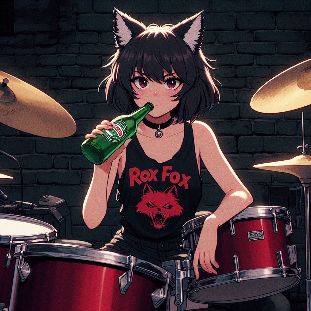 Rox Fox and new music - My, Neural network art, Art, Anime art, Girls, Нейронные сети, Anime, Original character, Kitsune, Neko, Animal ears, Tail, Metal, Rock, Thrash metal, Ginger & White, Longpost