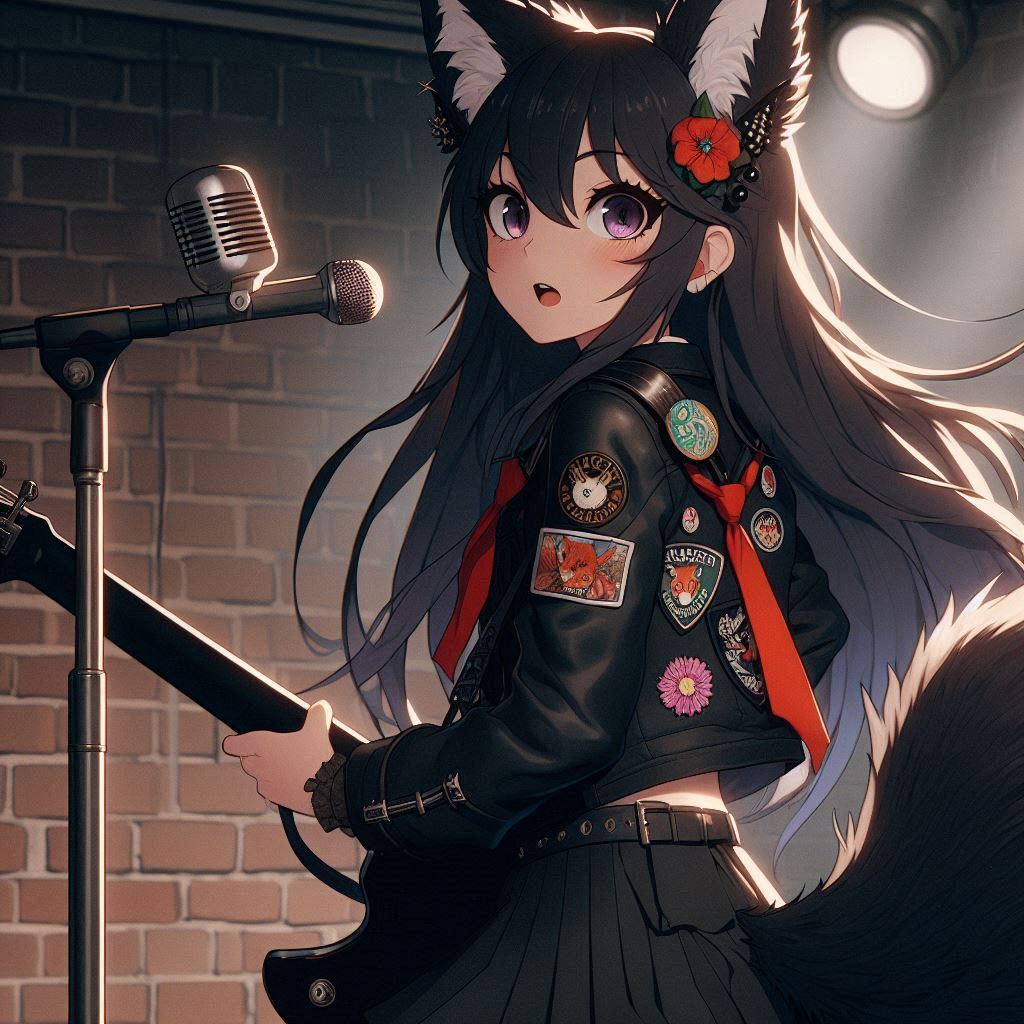 Rox Fox and new music - My, Neural network art, Art, Anime art, Girls, Нейронные сети, Anime, Original character, Kitsune, Neko, Animal ears, Tail, Metal, Rock, Thrash metal, Ginger & White, Longpost