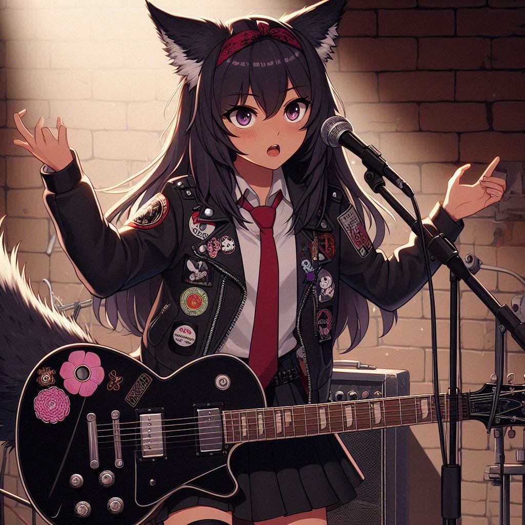 Rox Fox and new music - My, Neural network art, Art, Anime art, Girls, Нейронные сети, Anime, Original character, Kitsune, Neko, Animal ears, Tail, Metal, Rock, Thrash metal, Ginger & White, Longpost