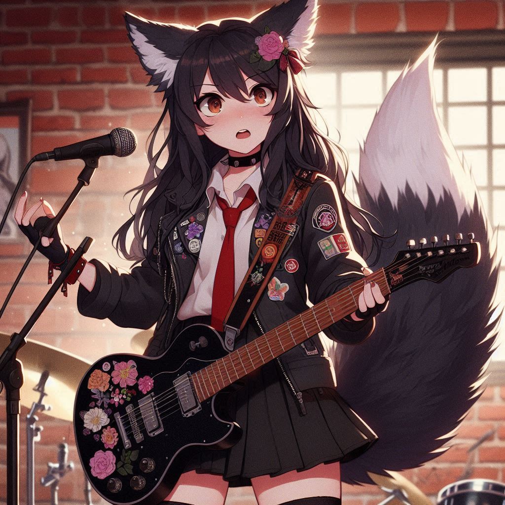 Rox Fox and new music - My, Neural network art, Art, Anime art, Girls, Нейронные сети, Anime, Original character, Kitsune, Neko, Animal ears, Tail, Metal, Rock, Thrash metal, Ginger & White, Longpost