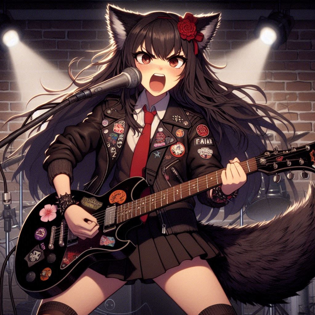 Rox Fox and new music - My, Neural network art, Art, Anime art, Girls, Нейронные сети, Anime, Original character, Kitsune, Neko, Animal ears, Tail, Metal, Rock, Thrash metal, Ginger & White, Longpost