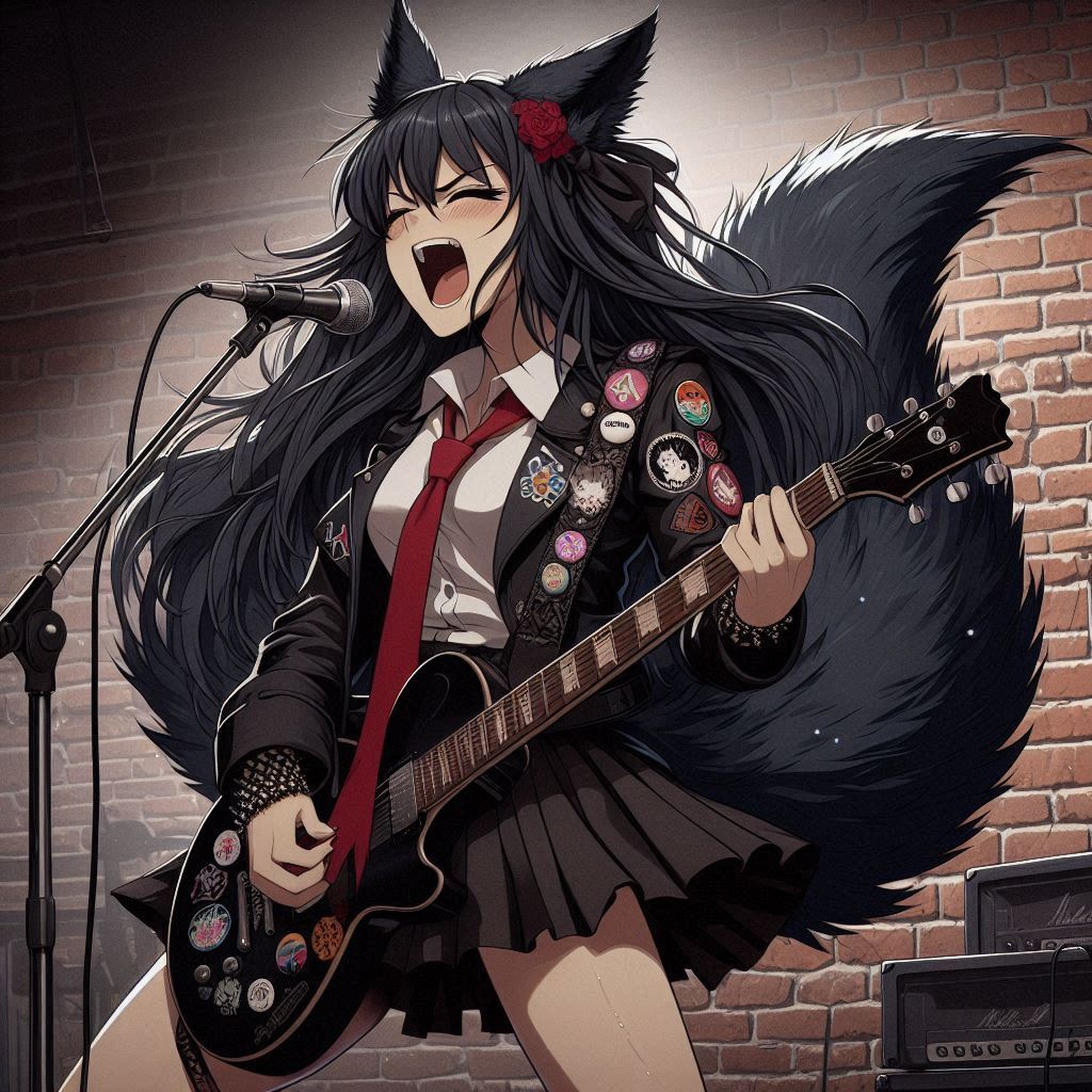 Rox Fox and new music - My, Neural network art, Art, Anime art, Girls, Нейронные сети, Anime, Original character, Kitsune, Neko, Animal ears, Tail, Metal, Rock, Thrash metal, Ginger & White, Longpost