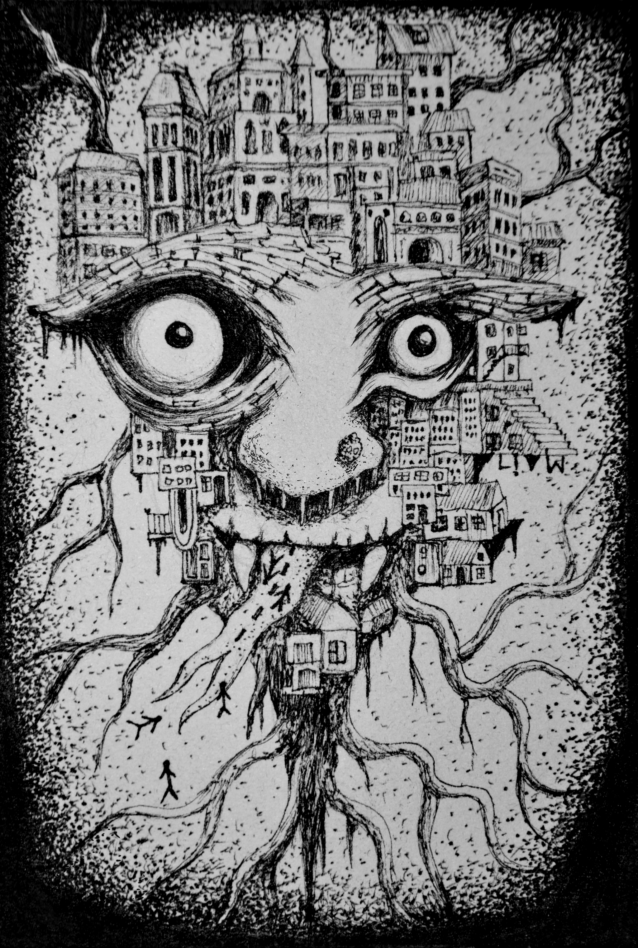 City Demon - My, Artist, Drawing, Town, Demon