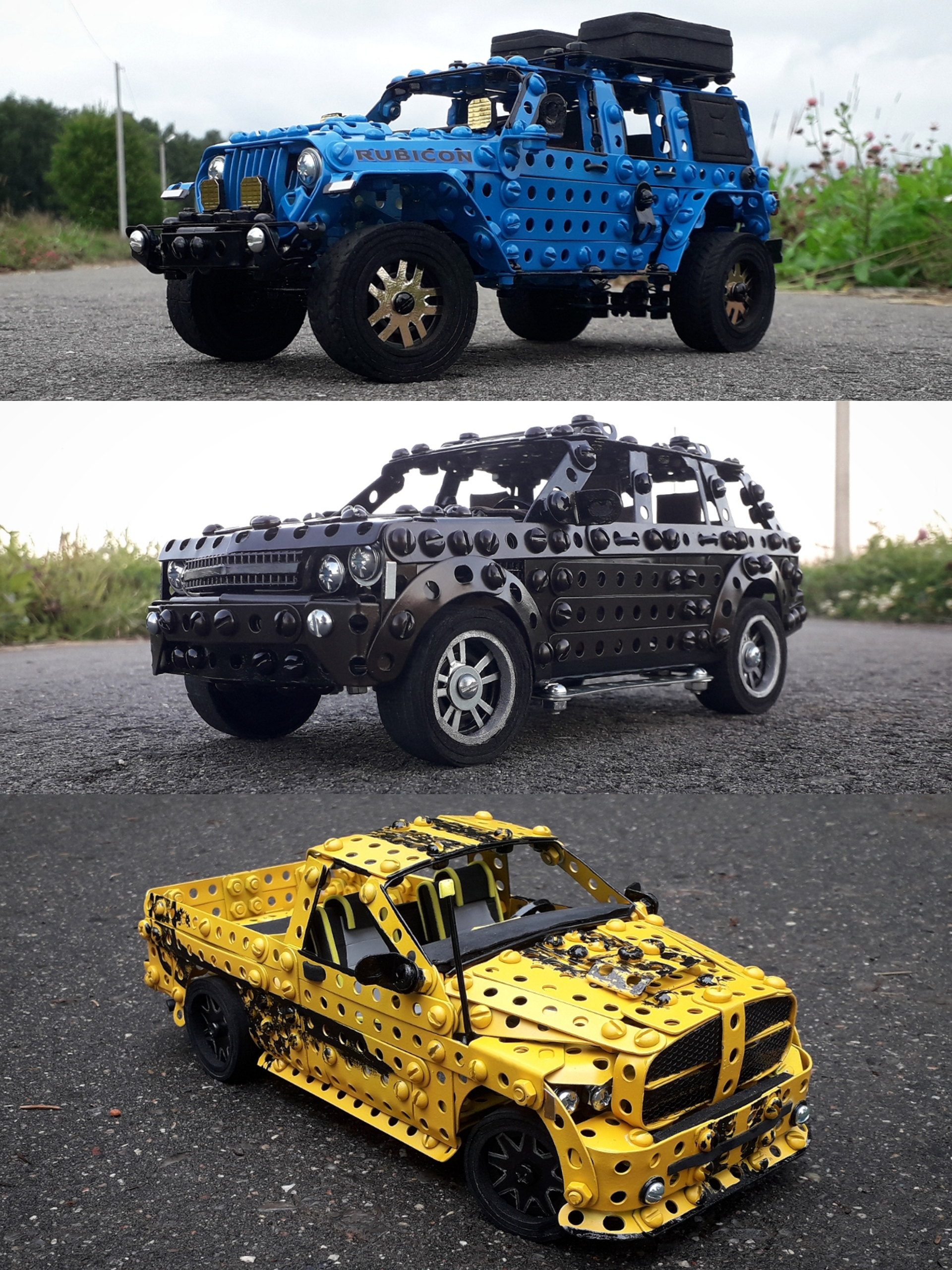 Jeep Wrangler, Range Rover, Dodge Ram made of metal constructor, wire, rubber and cardboard - My, Jeep Wrangler, Range rover, Dodge, Jeep, SUV, Modeling, Constructor