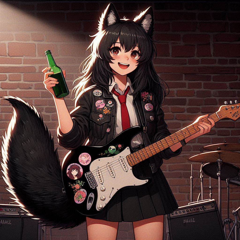 Rox Fox and new music - My, Neural network art, Art, Anime art, Girls, Нейронные сети, Anime, Original character, Kitsune, Neko, Animal ears, Tail, Metal, Rock, Thrash metal, Ginger & White, Longpost