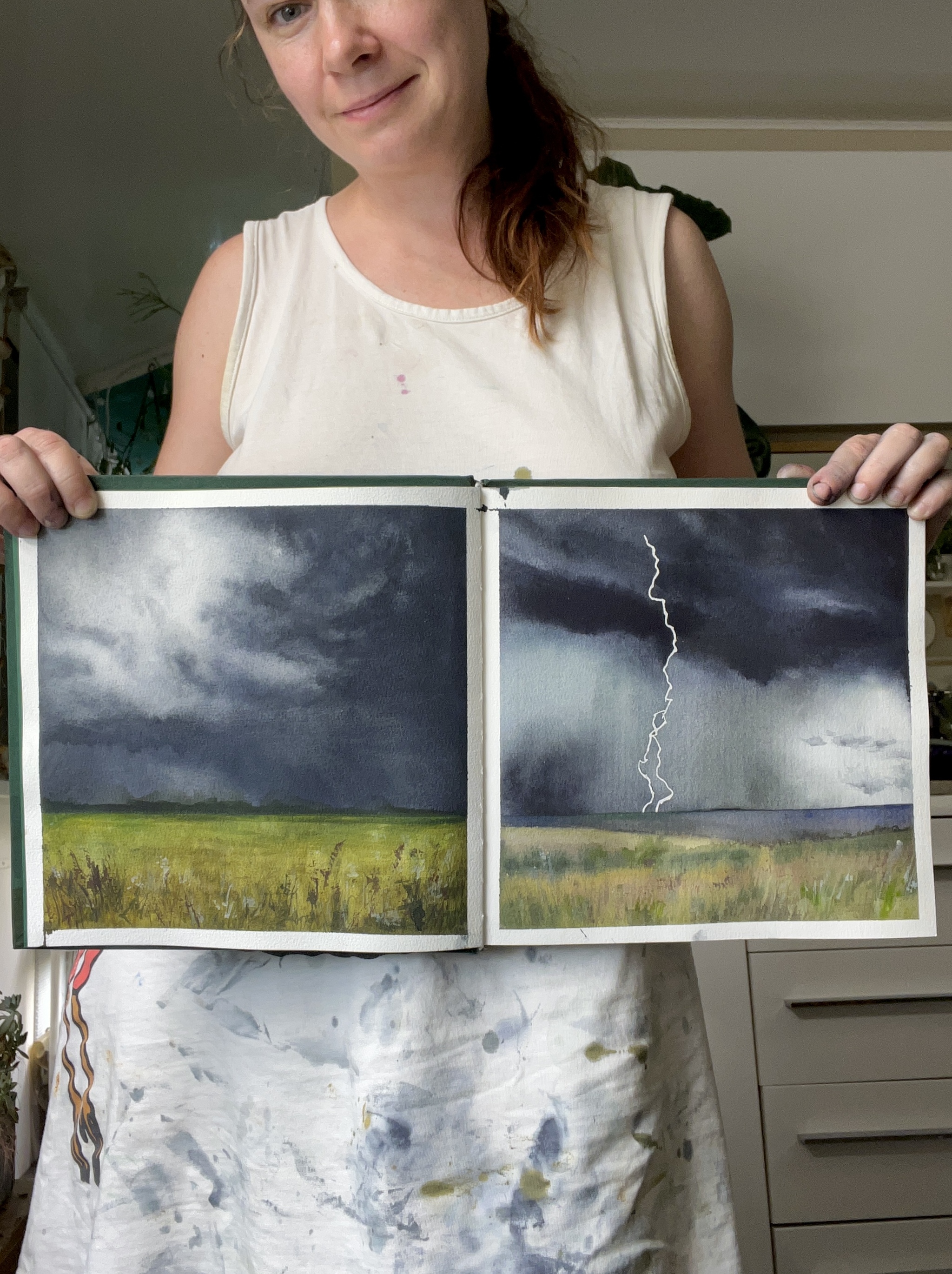 I just put on my makeup - My, Watercolor, Sketchbook, Artist, Thunderstorm, Landscape, The clouds