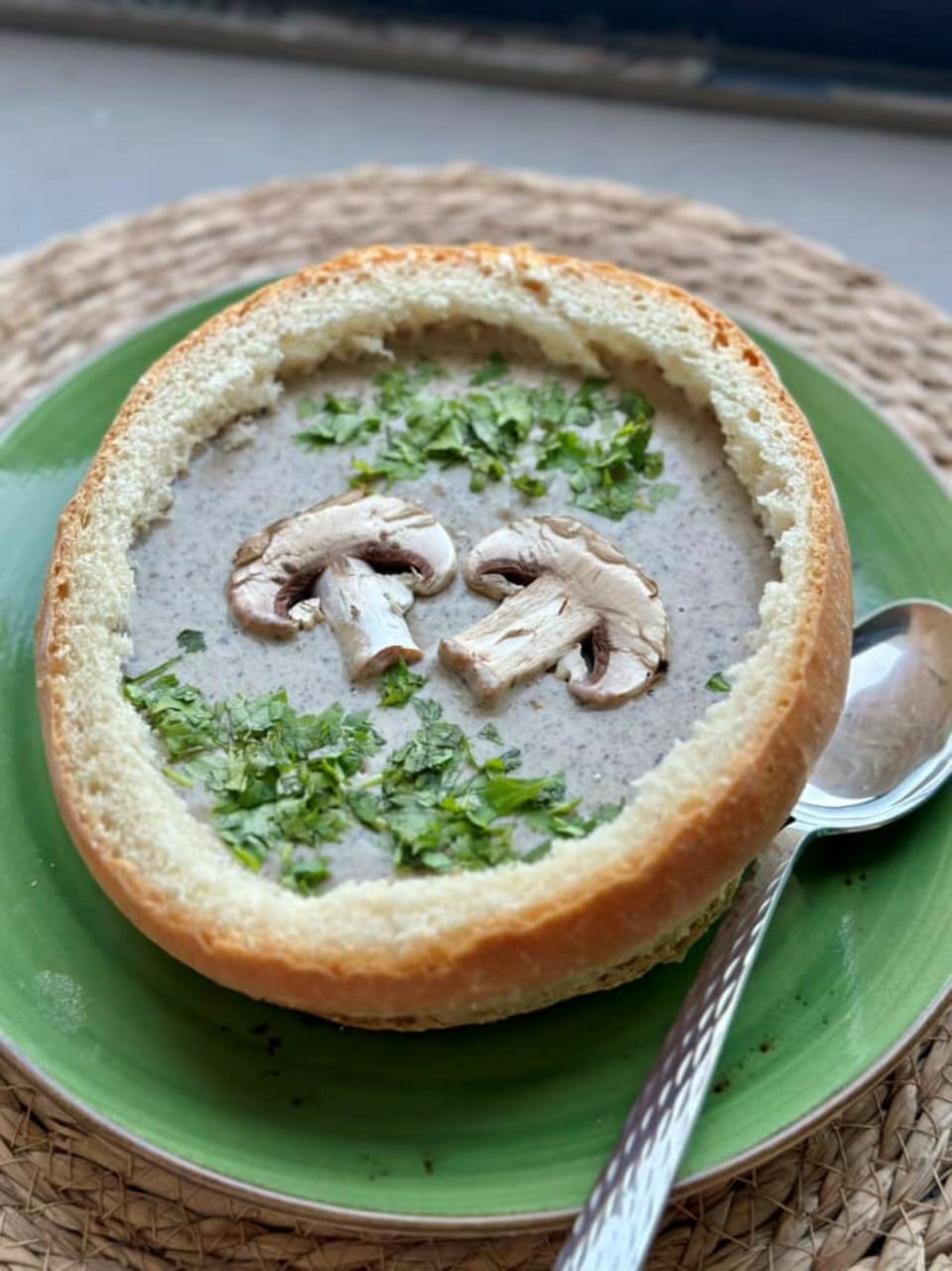 Mushroom soup in bread - My, Recipe, Dinner, Ingredients, Soup, Bread, Serving dishes, Food