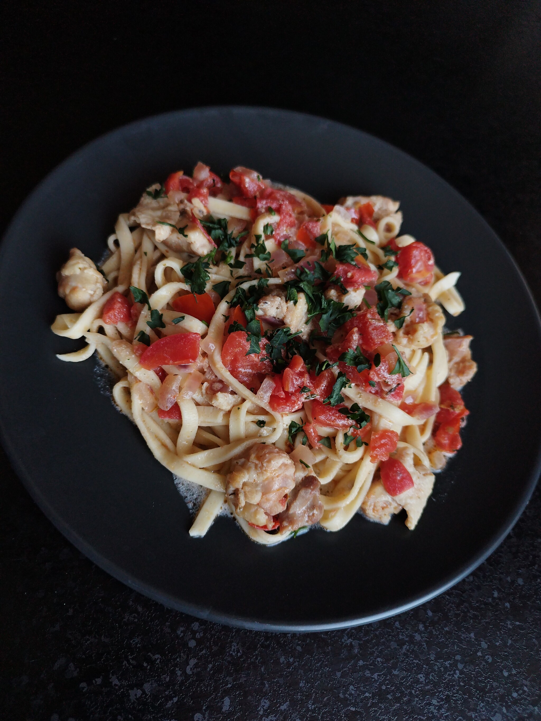 Ax porridge - pasta with chicken in tomato cream sauce - My, Recipe, Paste, Noodles, Cooking, Saving, Budgetary, Ax porridge, Longpost, Food, Preparation