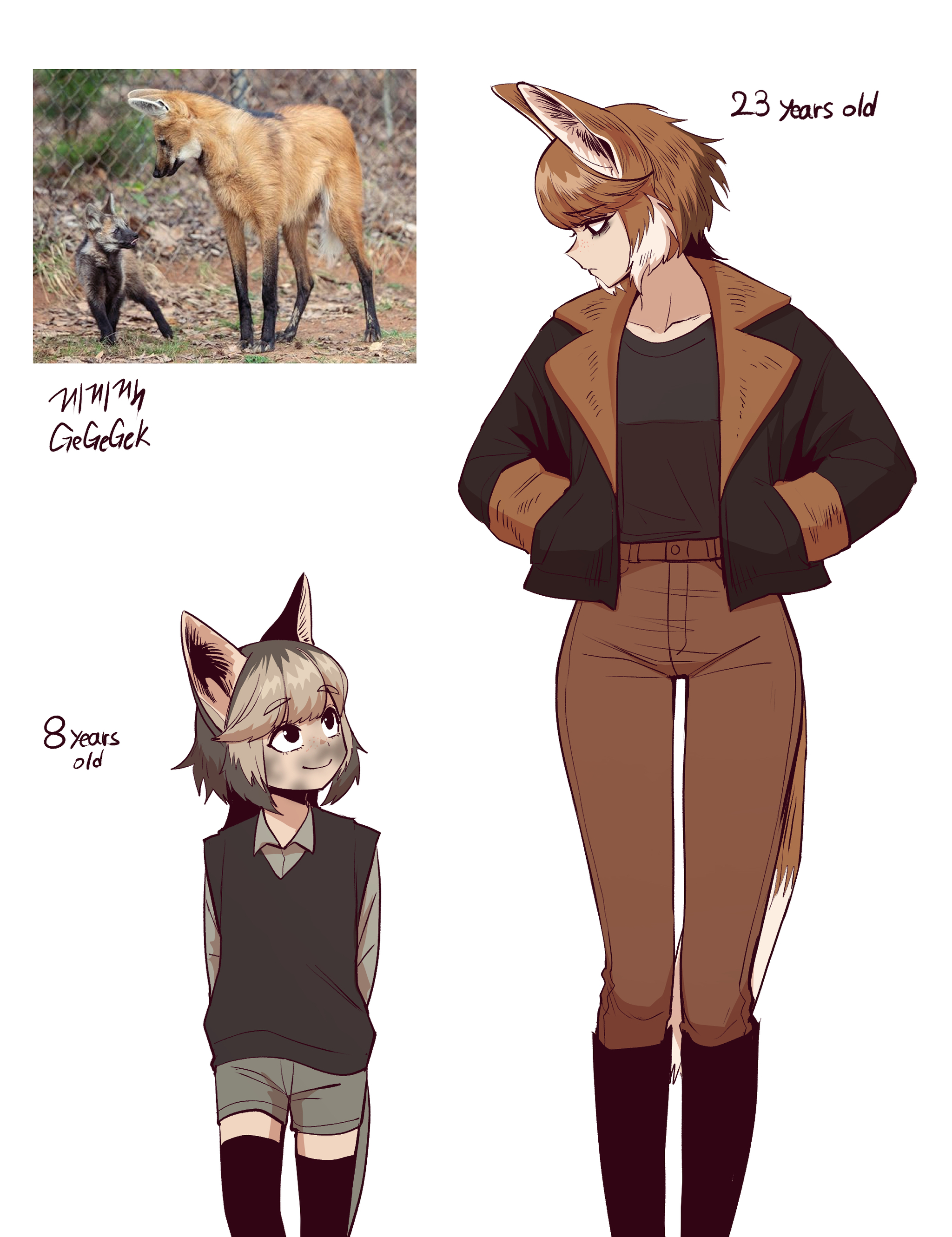 Continuation of the post “Humanization” - Art, Anime, Anime art, Humanization, Animal ears, Gegegekman, Tail, A wave of posts, Maned Wolf, Reply to post